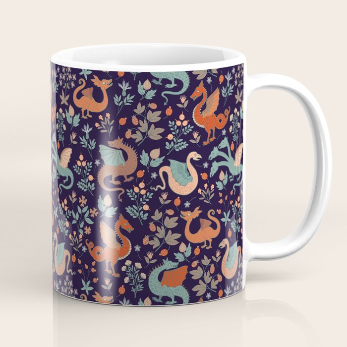 Dragons and Flowers Dark Purple Coffee Mug Gallery Image 1