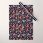 Dragons and Flowers Dark Purple Wrapping Paper Gallery Image 1
