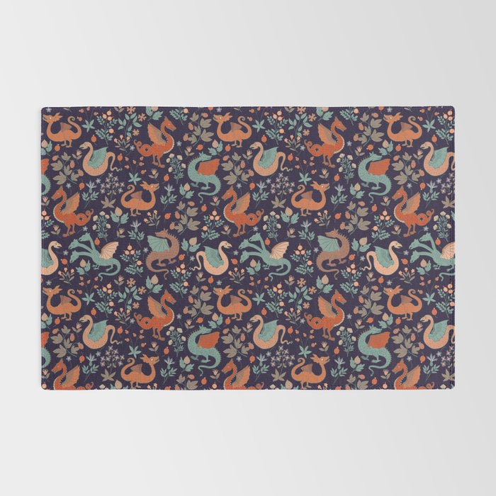 Dragons and Flowers Dark Purple Rug Gallery Image 2