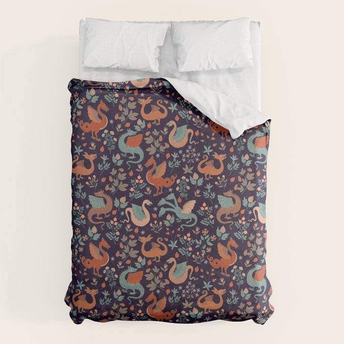 Dragons and Flowers Dark Purple Duvet Cover Gallery Image 6
