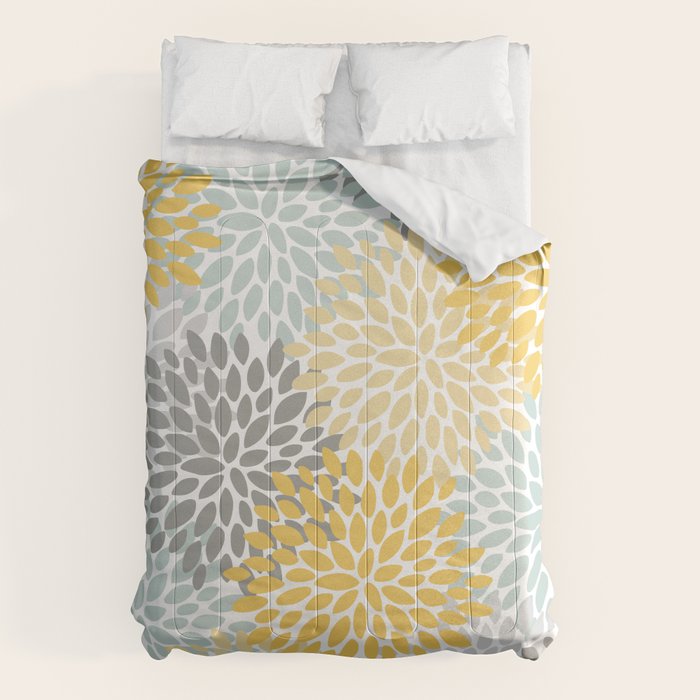 Floral Pattern, Yellow, Pale, Aqua and Gray Comforter Gallery Image 6