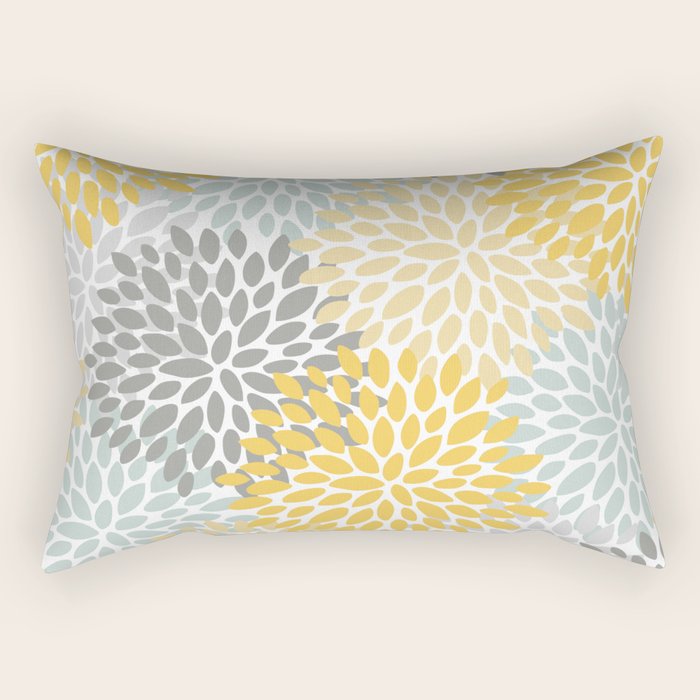 Floral Pattern, Yellow, Pale, Aqua and Gray Rectangular Pillow Gallery Image 2
