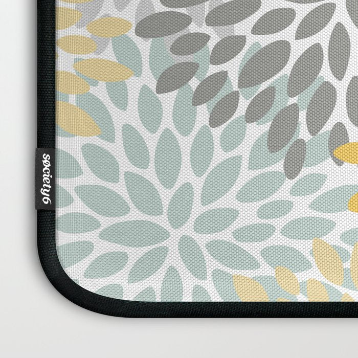 Floral Pattern, Yellow, Pale, Aqua and Gray Laptop Sleeve Gallery Image 3