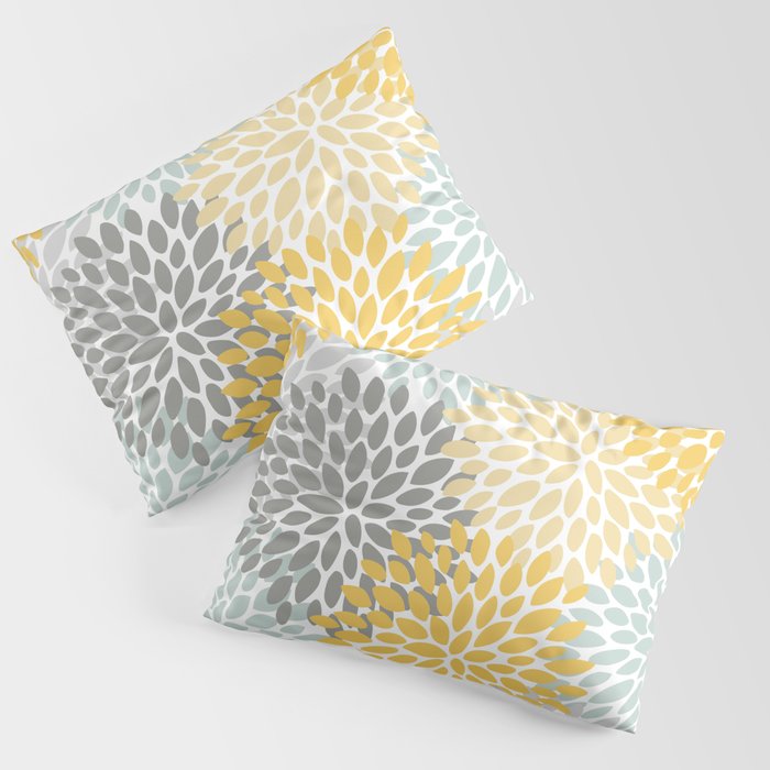 Floral Pattern, Yellow, Pale, Aqua and Gray Pillow Sham Gallery Image 1