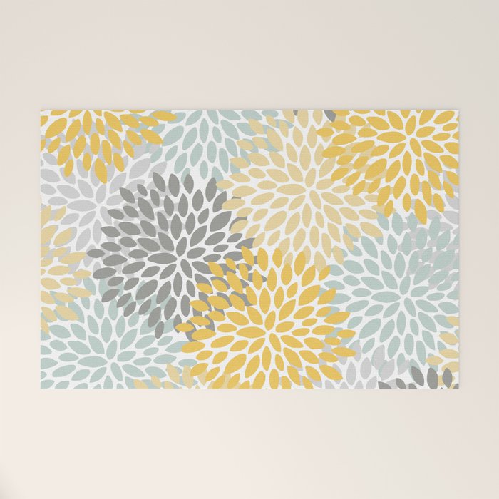 Floral Pattern, Yellow, Pale, Aqua and Gray Welcome Mat Gallery Image 1