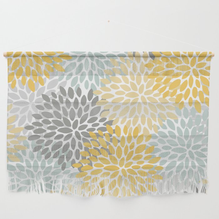 Floral Pattern, Yellow, Pale, Aqua and Gray Wall Hanging Gallery Image 1