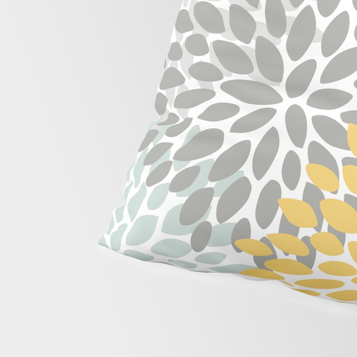 Floral Pattern, Yellow, Pale, Aqua and Gray Pillow Sham Gallery Image 4
