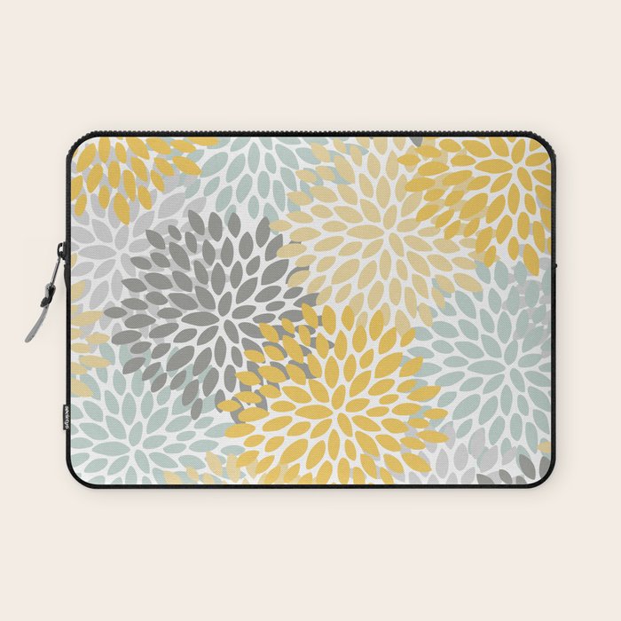 Floral Pattern, Yellow, Pale, Aqua and Gray Laptop Sleeve Gallery Image 1
