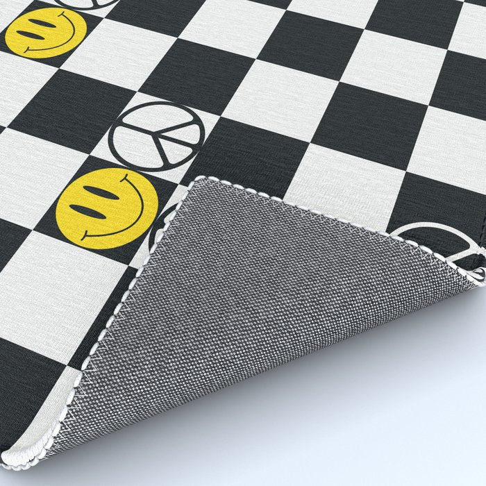Checkered Smiley Face & Peace Sign Rug Gallery Image 4