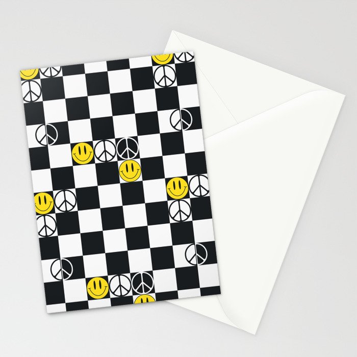 Checkered Smiley Face & Peace Sign Stationery Card Gallery Image 2