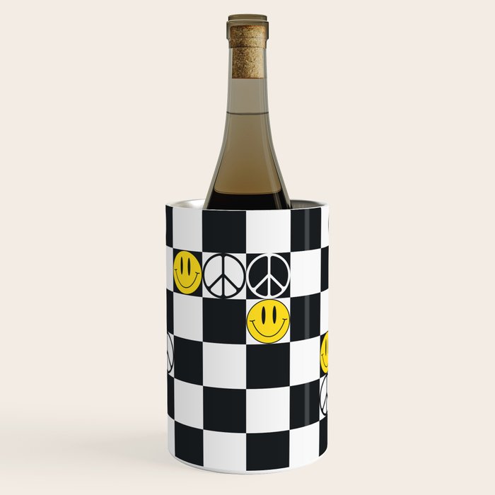 Checkered Smiley Face & Peace Sign Wine Chiller Gallery Image 1
