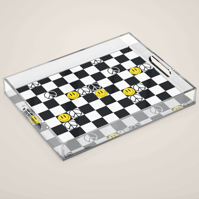 Checkered Smiley Face & Peace Sign Acrylic Tray Gallery Image 1