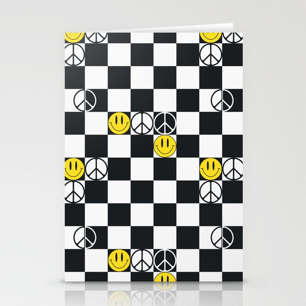 Checkered Smiley Face & Peace Sign Stationery Card Gallery Image 2