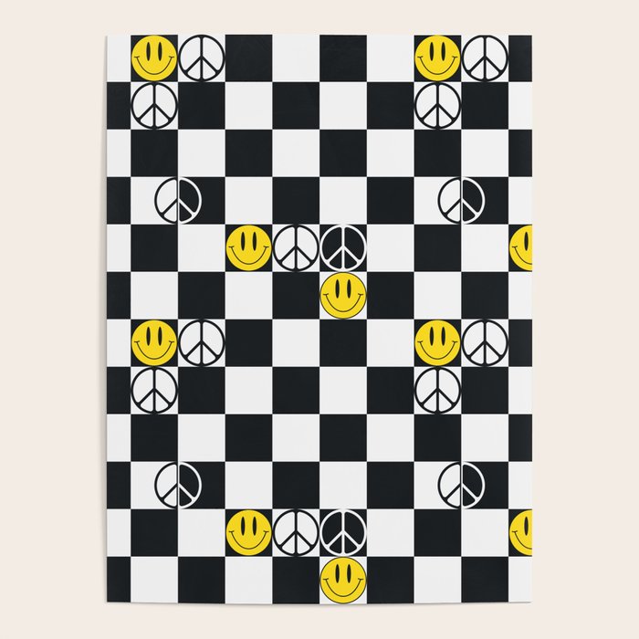 Checkered Smiley Face & Peace Sign Poster Gallery Image 4