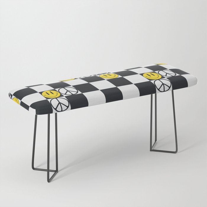 Checkered Smiley Face & Peace Sign Bench Gallery Image 1