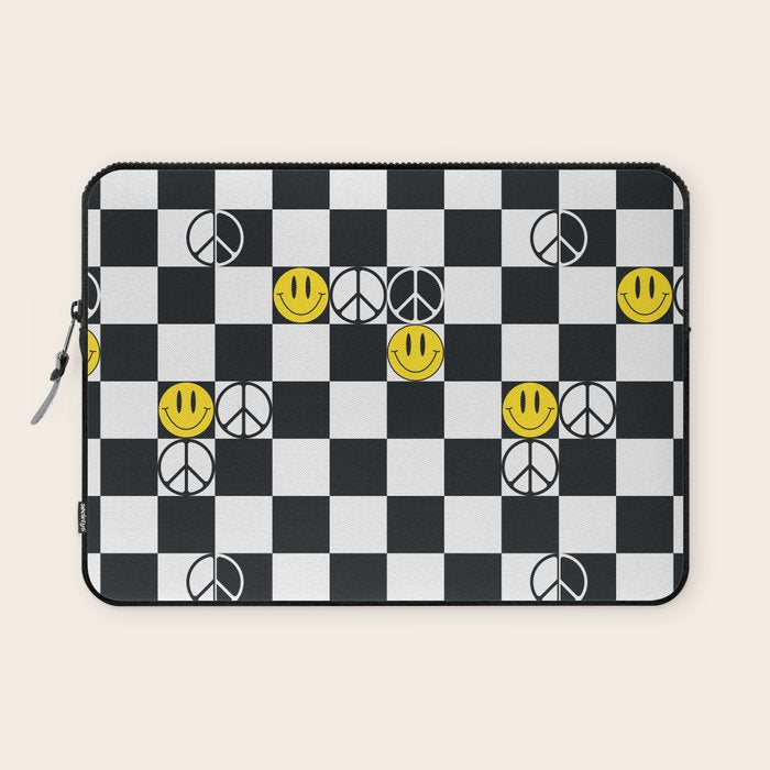 Checkered Smiley Face & Peace Sign Laptop Sleeve Gallery Image 1