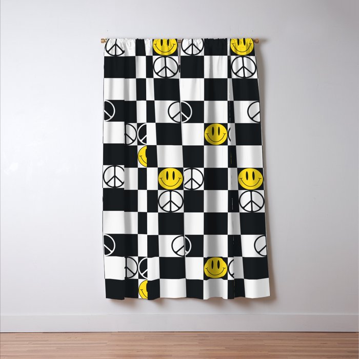 Checkered Smiley Face & Peace Sign Window Curtain Gallery Image 3
