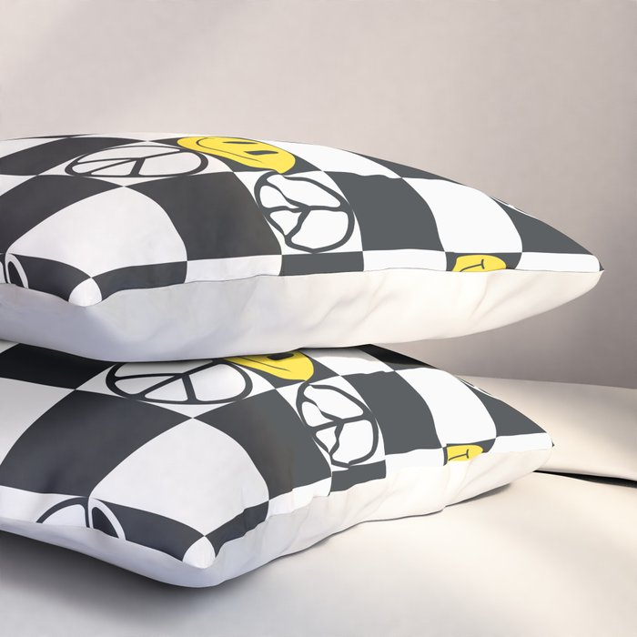 Checkered Smiley Face & Peace Sign Pillow Sham Gallery Image 3