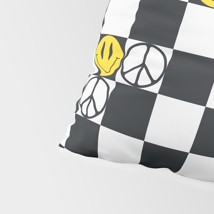 Checkered Smiley Face & Peace Sign Pillow Sham Gallery Image 4