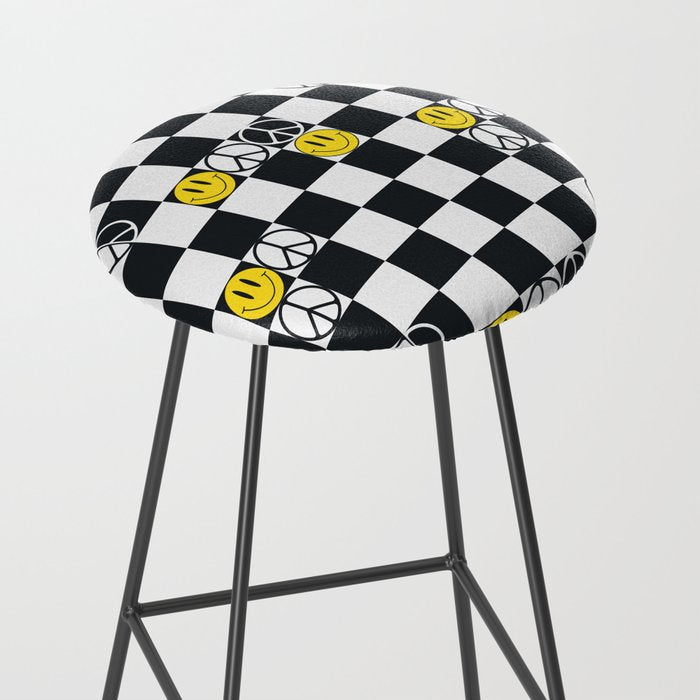 Checkered Smiley Face & Peace Sign Stool Gallery Image 2