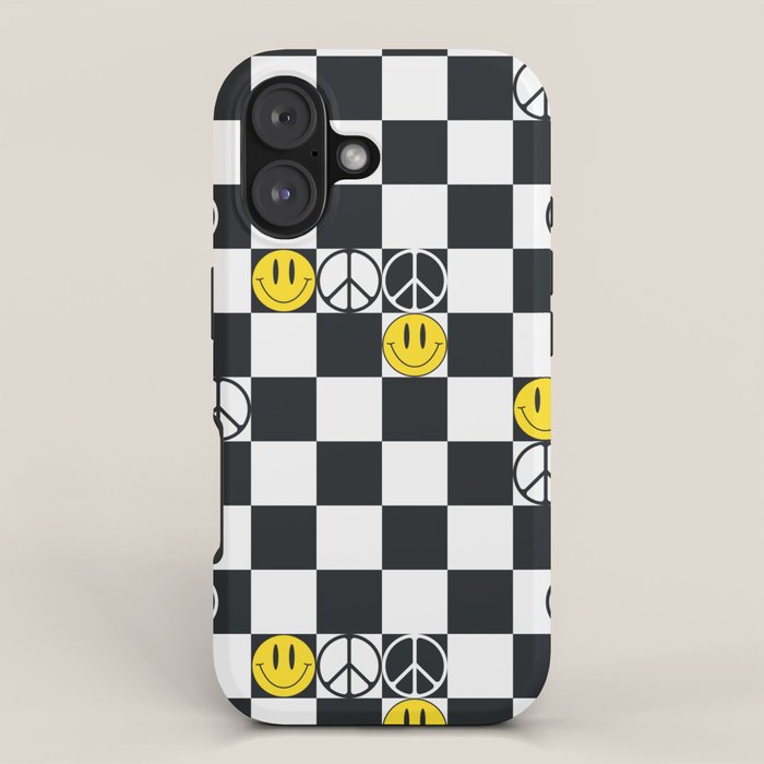 Checkered Smiley Face & Peace Sign iPhone Case Gallery Image 1