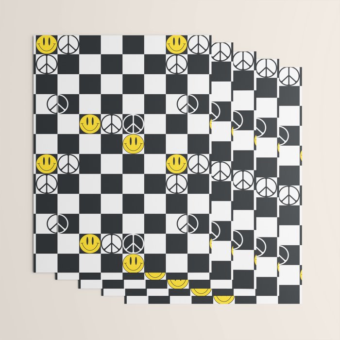 Checkered Smiley Face & Peace Sign Wrapping Paper Gallery Image 3