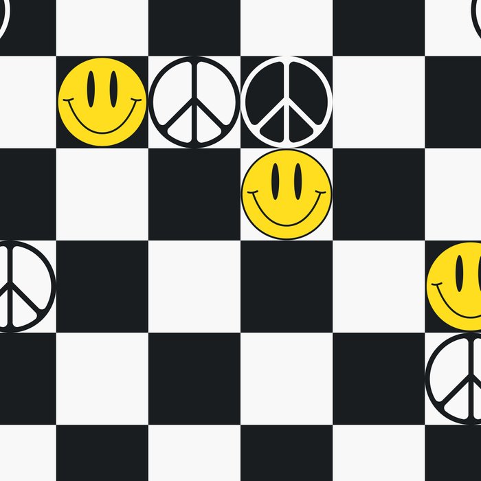 Checkered Smiley Face & Peace Sign Coffee Mug Gallery Image 2