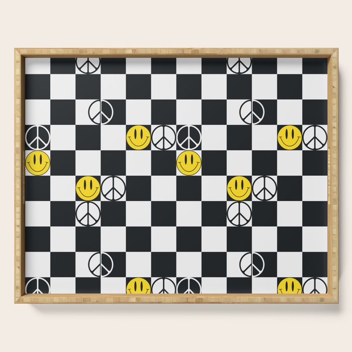 Checkered Smiley Face & Peace Sign Serving Tray Gallery Image 1