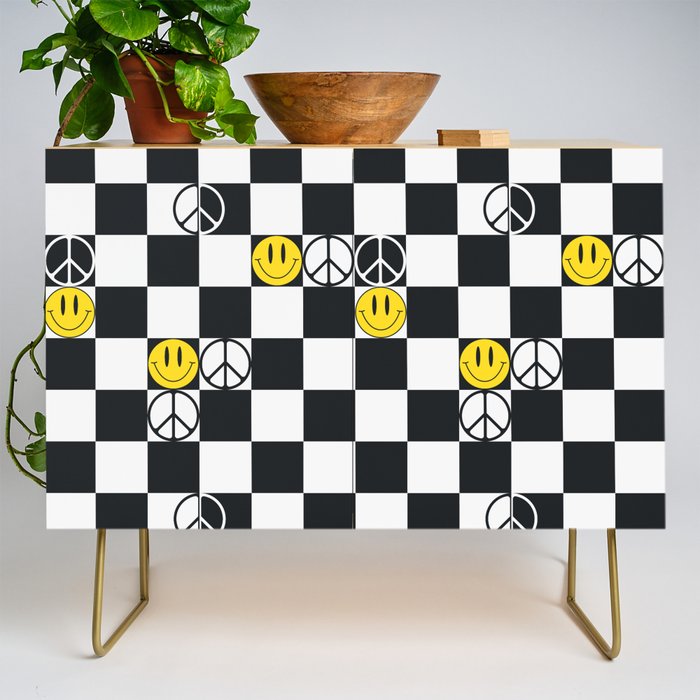 Checkered Smiley Face & Peace Sign Credenza Gallery Image 1