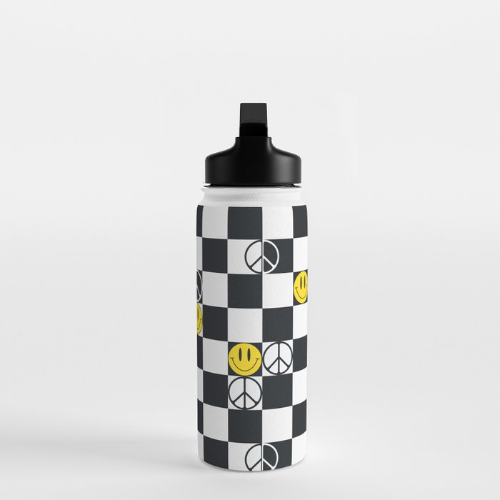 Checkered Smiley Face & Peace Sign Water Bottle Gallery Image 3
