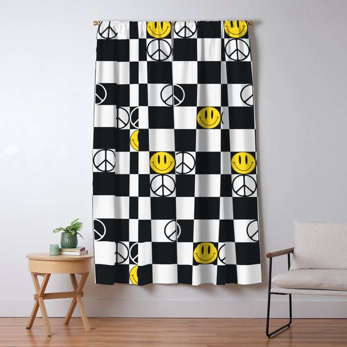 Checkered Smiley Face & Peace Sign Window Curtain Gallery Image 5