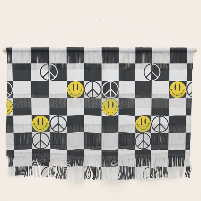Checkered Smiley Face & Peace Sign Wall Hanging Gallery Image 1