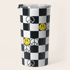 Checkered Smiley Face & Peace Sign Travel Mug Gallery Image 3