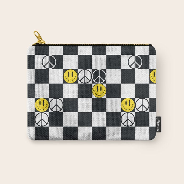 Checkered Smiley Face & Peace Sign Carry All Pouch Gallery Image 1