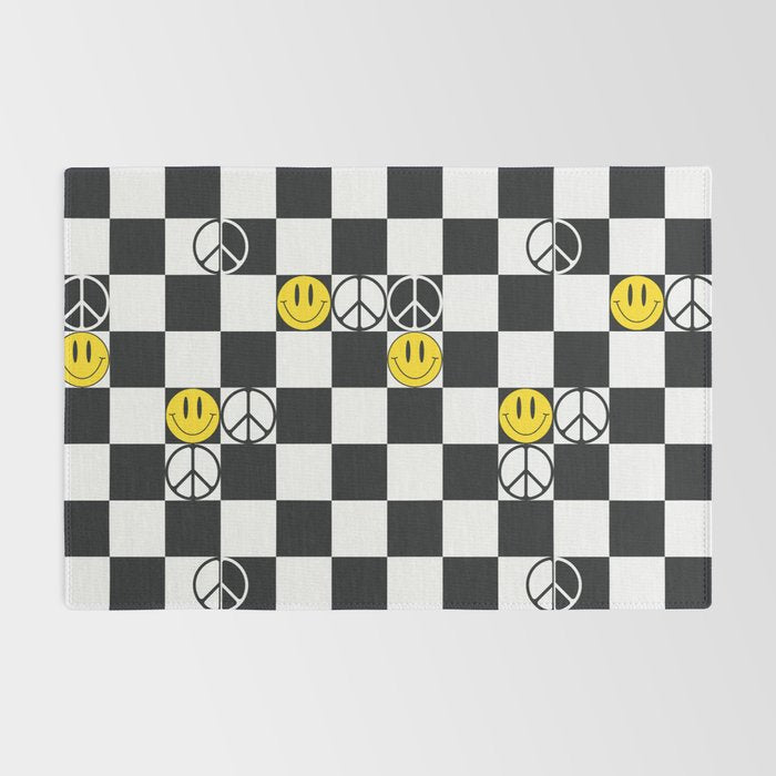 Checkered Smiley Face & Peace Sign Rug Gallery Image 2