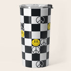 Checkered Smiley Face & Peace Sign Travel Mug Gallery Image 2