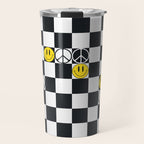 Checkered Smiley Face & Peace Sign Travel Mug Gallery Image 1