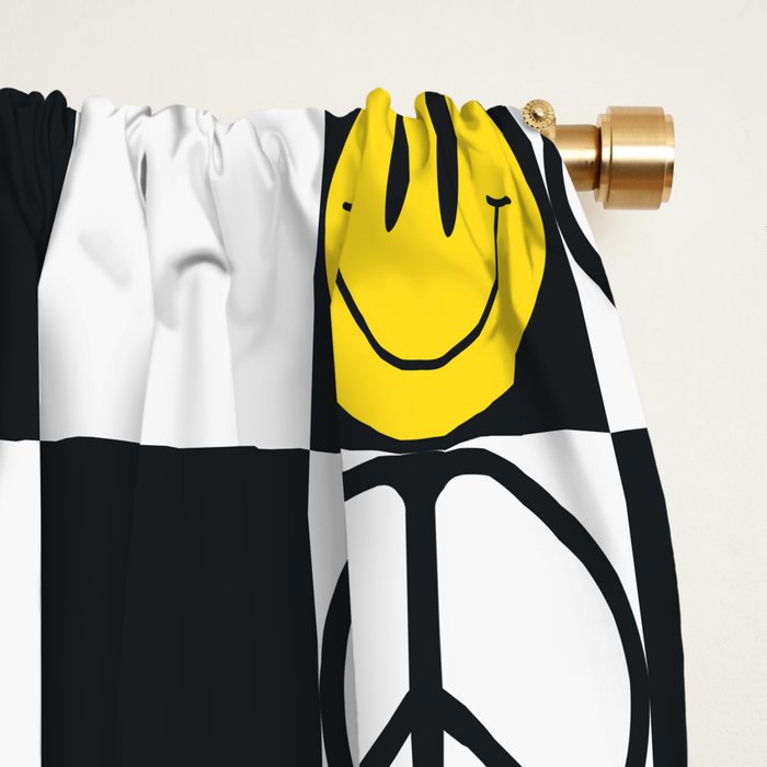 Checkered Smiley Face & Peace Sign Window Curtain Gallery Image 2