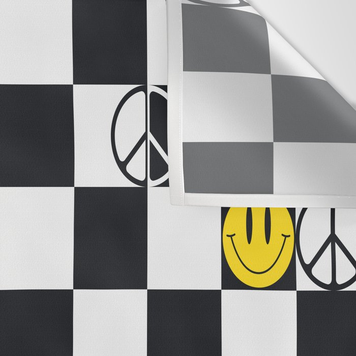 Checkered Smiley Face & Peace Sign Wall Tapestry Gallery Image 3