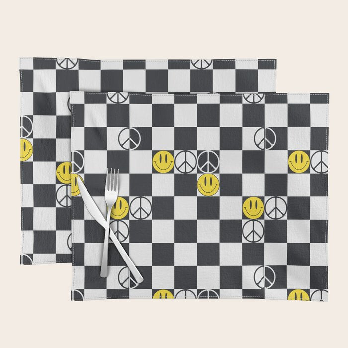 Checkered Smiley Face & Peace Sign Placemat Gallery Image 1