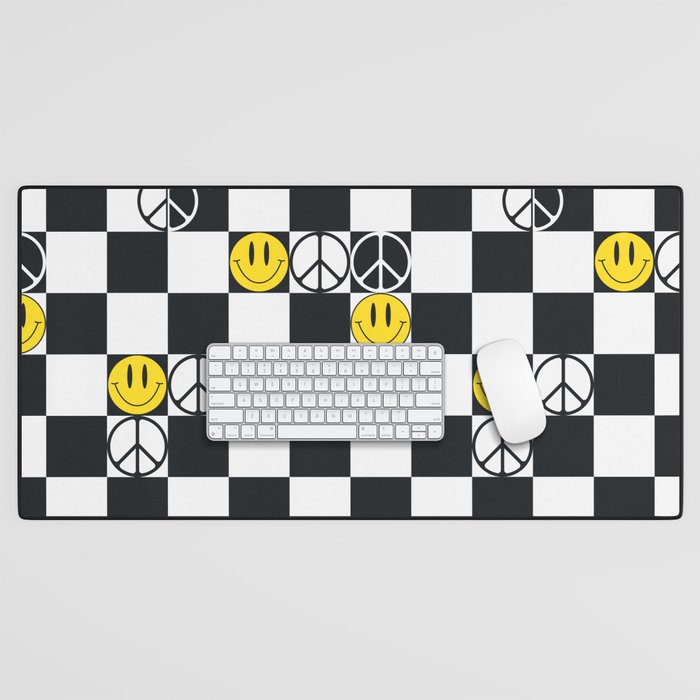 Checkered Smiley Face & Peace Sign Desk Mat Gallery Image 1
