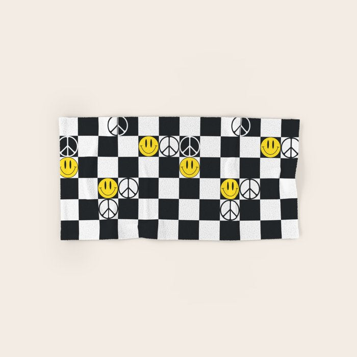 Checkered Smiley Face & Peace Sign Bath Towel Gallery Image 1