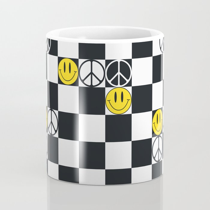 Checkered Smiley Face & Peace Sign Coffee Mug Gallery Image 4