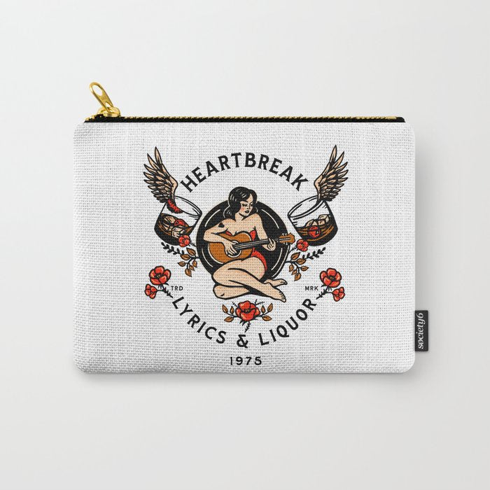 Heartbreak Lyrics & Liquor 1975. Cute Pinup Girl Playing Guitar: Full Color Version. Carry All Pouch Gallery Image 1
