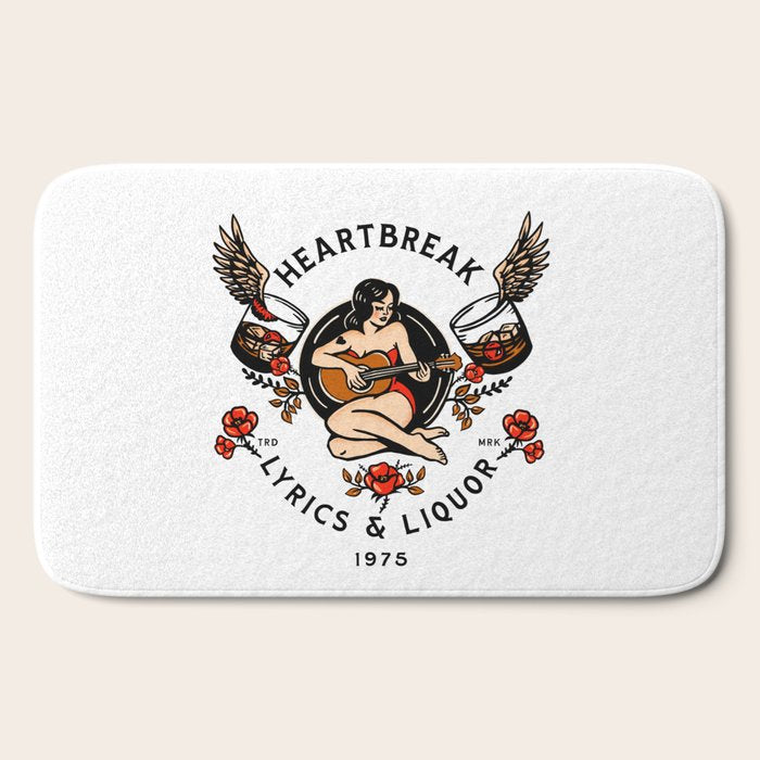 Heartbreak Lyrics & Liquor 1975. Cute Pinup Girl Playing Guitar: Full Color Version. Bath Mat Gallery Image 2