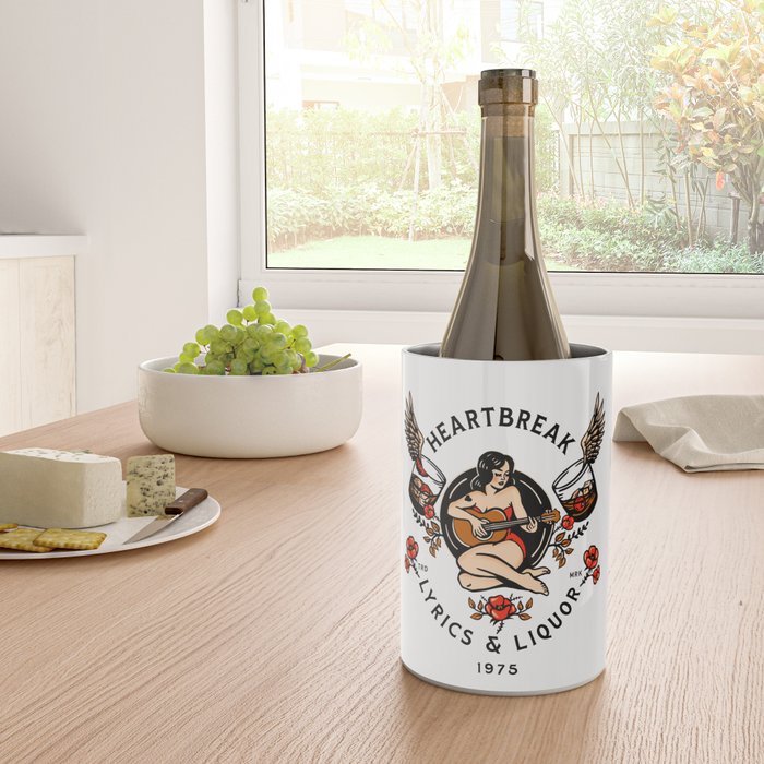 Heartbreak Lyrics & Liquor 1975. Cute Pinup Girl Playing Guitar: Full Color Version. Wine Chiller Gallery Image 4