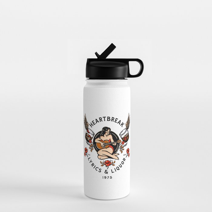 Heartbreak Lyrics & Liquor 1975. Cute Pinup Girl Playing Guitar: Full Color Version. Water Bottle Gallery Image 1