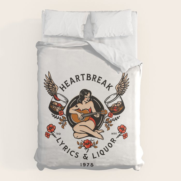 Heartbreak Lyrics & Liquor 1975. Cute Pinup Girl Playing Guitar: Full Color Version. Duvet Cover Gallery Image 6