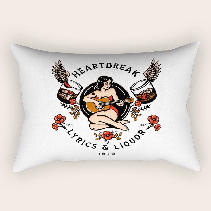 Heartbreak Lyrics & Liquor 1975. Cute Pinup Girl Playing Guitar: Full Color Version. Rectangular Pillow Gallery Image 2