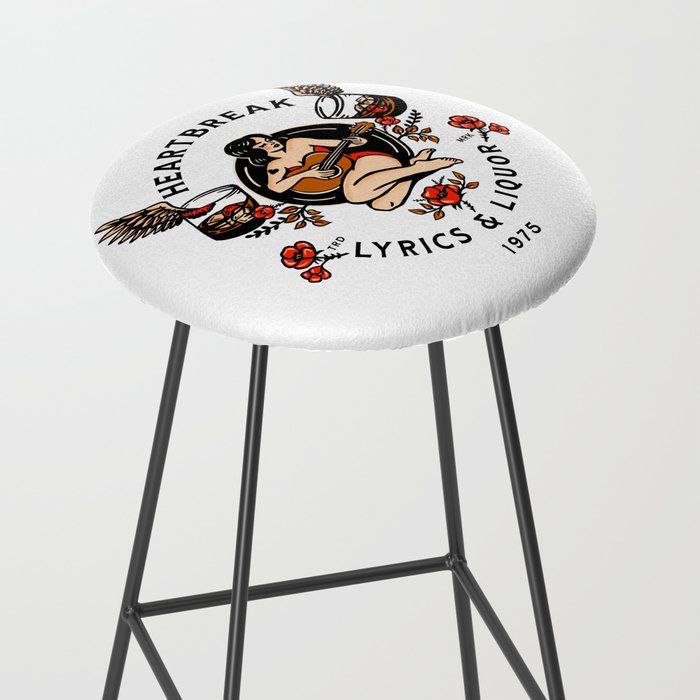 Heartbreak Lyrics & Liquor 1975. Cute Pinup Girl Playing Guitar: Full Color Version. Stool Gallery Image 2
